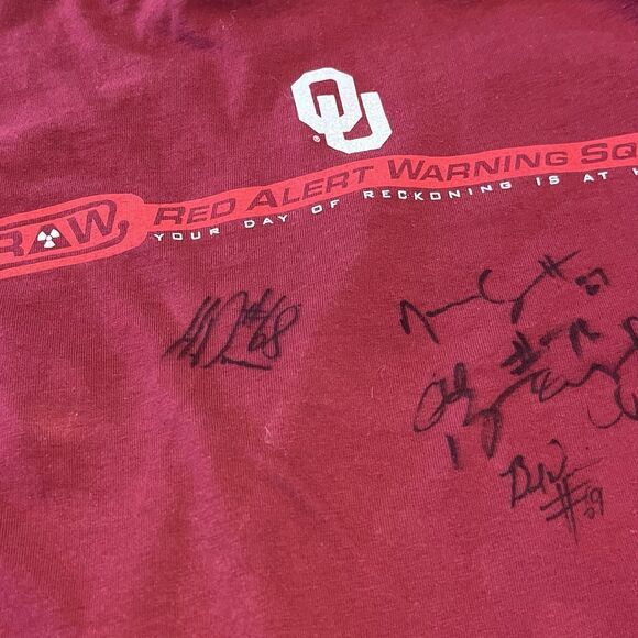 Vintage OU Red Alert Warning Squad Mens Shirt XL Signatures Sooners Football Y2K - Picture 6 of 10